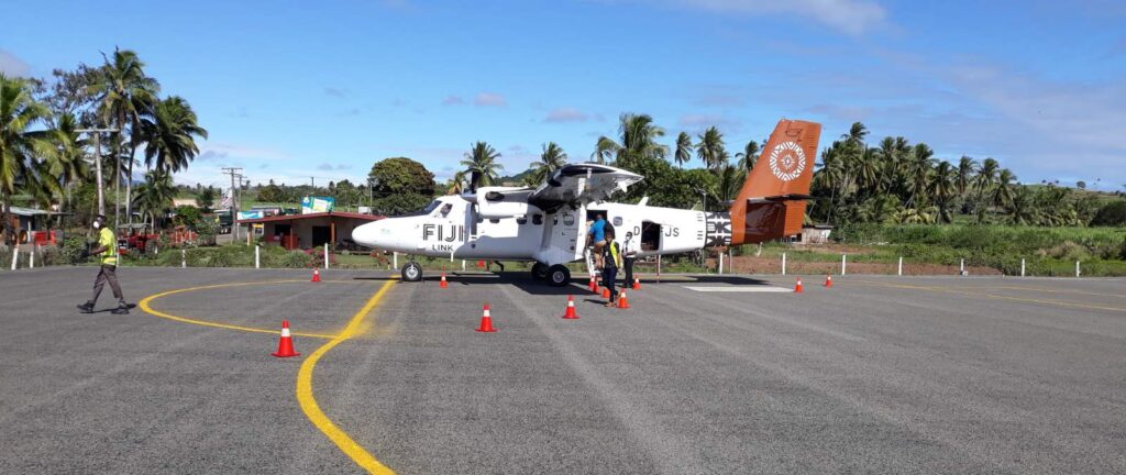 Fiji Airways plane on the tarmac at Waiqele Airport in Labasa.