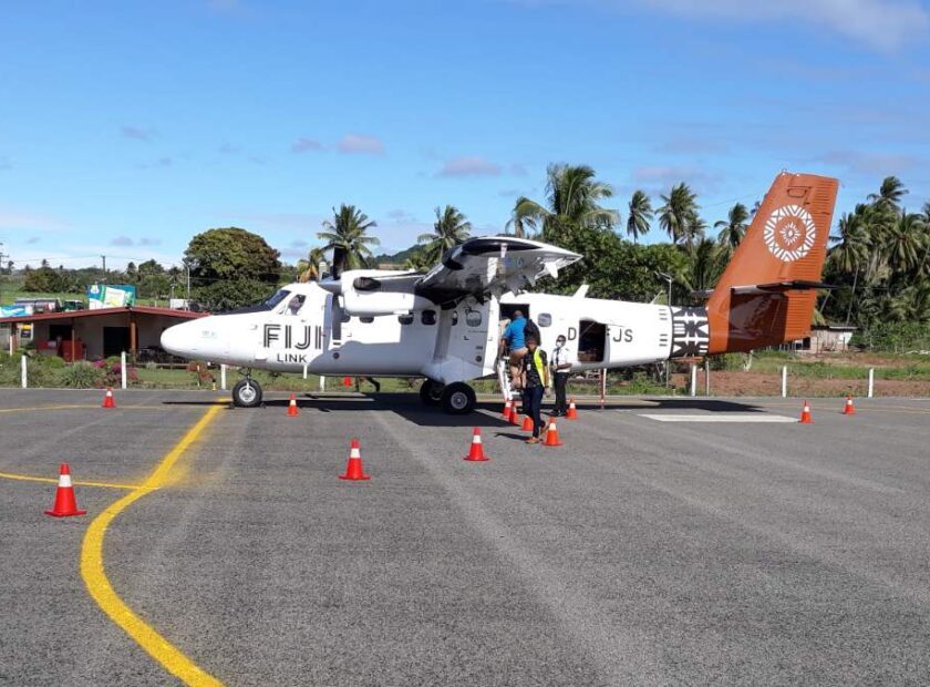 Fiji Airways plane on the tarmac at Waiqele Airport in Labasa.